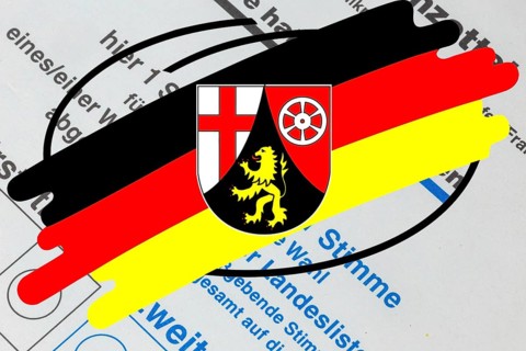 (Photo montage) Emblem of the state of Rhineland-Palatinate on a ballot paper