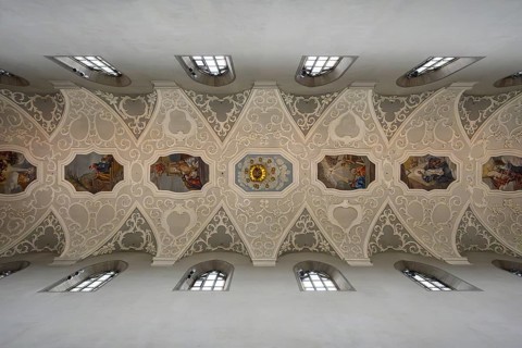 Baroque stitched vaulting in the central nave of Radolfzeller Münster, Radolfzell am Lake