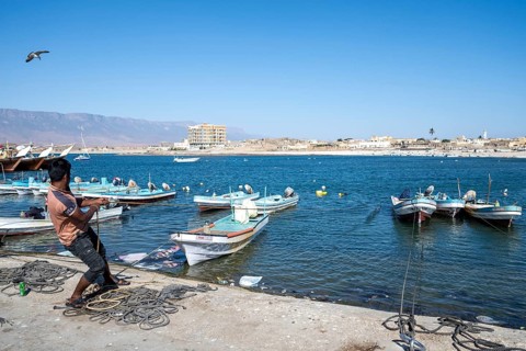 Fishing boats in Mirbat harbour, Oman