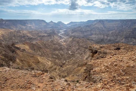 Barren mountains and gorges near Ash Shuwaymiyah, Oman