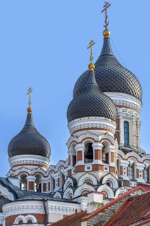 Onion domes of the Russian Orthodox Alexander Nevsky Cathedral, Eastern Orthodox Church in the