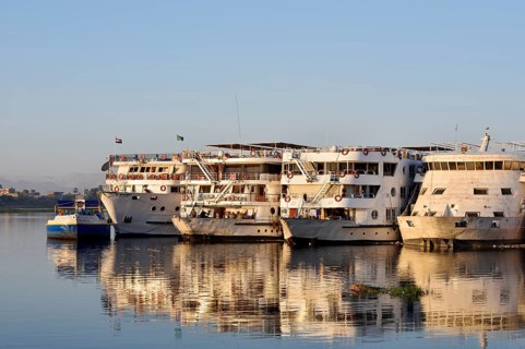 Nile cruise ships at a shipping pier, Luxor, Egypt