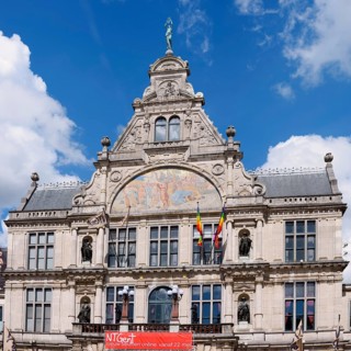 Royal Dutch Theatre, façade with wall painting, Ghent, East Flanders, Flanders, Belgium