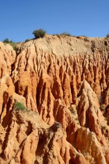 Eroded sandstone cliffs on the coast, Praia da Mesquita, Algarve, Portugal