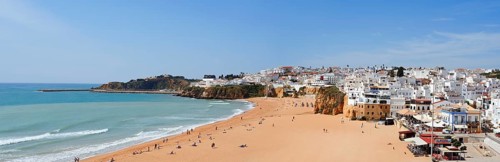 Praia dos Pescadores beach and city view of Albufeira, Algarve, Portugal