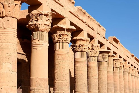 Colonnade or colonnade, Philae Temple, UNESCO World Heritage Site, Agilkia Island, Aswan, Nubia,