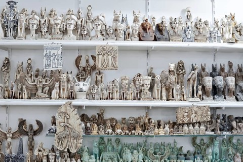 Alabaster sculptures and figurines in a shop, Luxor, Egypt