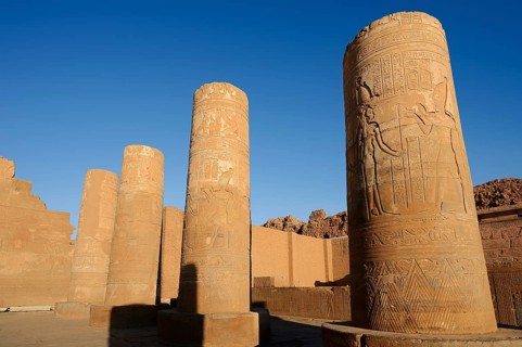 Columns with reliefs, double temple of Kom Ombo, Kom Ombo, Egypt