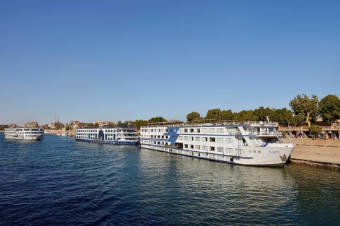 Nile cruise ships at the pier in Kom Ombo, Egypt