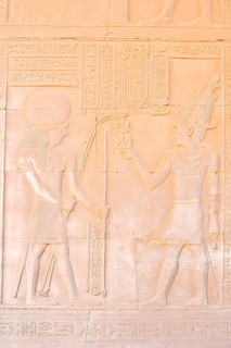 Relief of the falcon-headed god of light and sky Haroeris or Horus, double temple of Kom Ombo, Kom