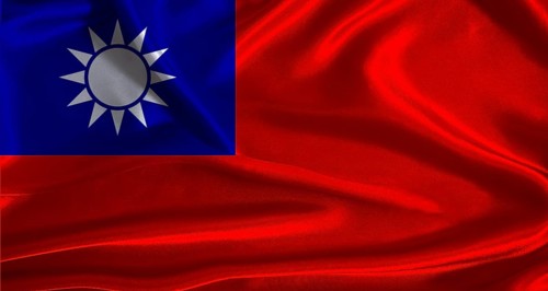 Taiwan flag with cloth textured background. National flag of Taiwan with realistic texture