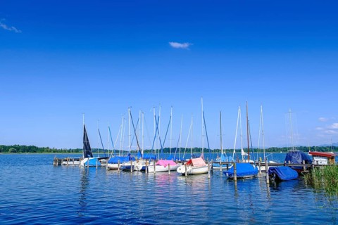 Segelclub Harras Chiemsee, Hafen am Chiemsee bei Stock, Prien, Chiemgau, Upper Bavaria, Bavaria,
