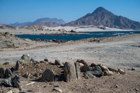 Ancient graves, tombstones, on the coast, Oman