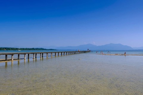 Seebad, Freibad, Strandbad, Seebruck am Chiemsee, Chiemgau, Upper Bavaria, Bavaria, Germany