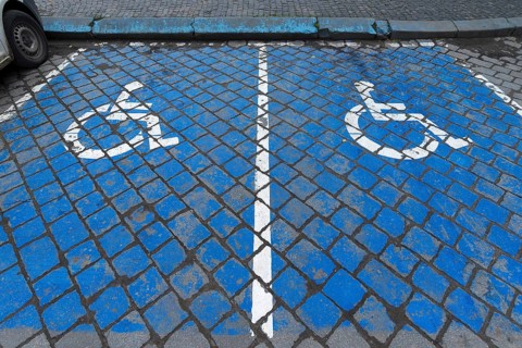 Parking spaces marked in blue for disabled people, Czernowicz, Ukraine