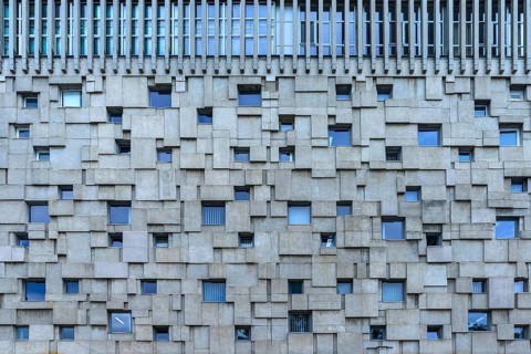 Modern abstract façade, Romtelecom Telephone Palace, Cluj-Napoca, Transylvania, Romania
