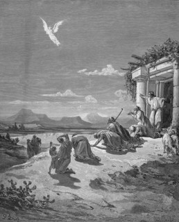 Tobias's family sees the angel Raphael disappear, Bible, Old Testament, book Tobias 12, verse 21,