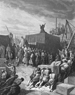 Reconstruction of the temple, the builders lay the foundation for the Lord's temple, Bible, Old