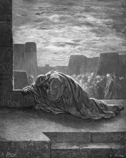 Ezra praying to God at the time of the evening sacrifice, Bible, Old Testament, Ezra 9, verse 5,