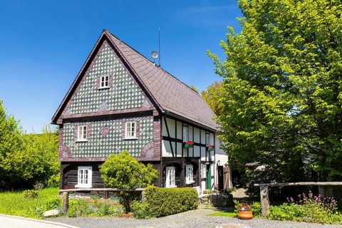 A heritage-protected building in Herrnhut, Berthelsdorf district, Upper Lusatia, Saxony, Germany
