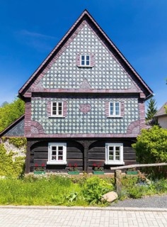 A heritage-protected building in Herrnhut, Berthelsdorf district, Upper Lusatia, Saxony, Germany