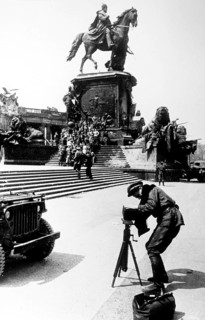 A photographer at the Kaiser Wilhelm Memorial, Mitte, June 1945, Berlin, Germany