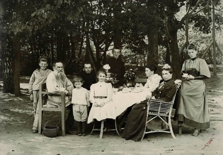 Leo Tolstoy (1828-1910) with his family in 1892 (from left to right: Mikhail, Leo Tolstoy, Ivan,