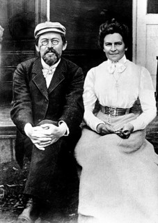 Anton Chekhov (1860-1904) with Olga Knipper shortly after their wedding in 1901, Russian writer,