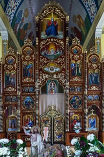 Altar of the former German Protestant Church today Greek Catholic, Lanivka, Ukraine