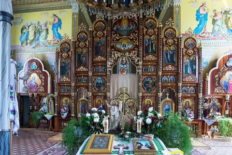 Altar of the former German Protestant Church today Greek Catholic, Lanivka, Ukraine