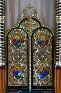 Magnificent door at the altar in the former German Protestant Church today Greek Catholic, Lanivka,