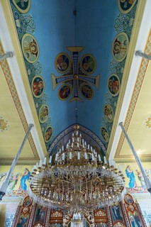 Vault and chandelier in the former German Protestant Church today Greek Catholic, Lanivka, Ukraine