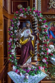 Christ figure in the chancel of the former German Protestant Church today Greek Catholic, Lanivka,