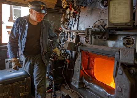 Rinteln-Stadthagen steam train in the locomotive at Heizer Stadthagen Germany