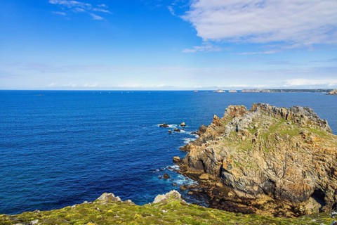 Seascape view with a dramatic rocky coastline a beautiful sunny summer day at the sea, Crozon