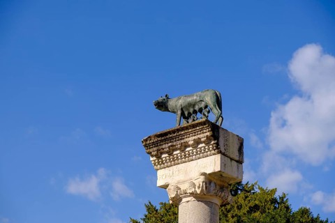 Roman she-wolf with Romolus and Remus, Basilica of Santa Maria Assunta of Aquileia, St. Hermagor,