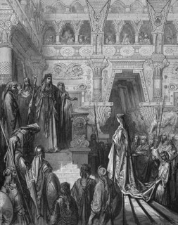 Solomon receives the Queen of Sheba, the Queen tests King Solomon with riddles, First Book of