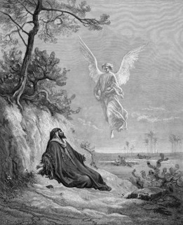 Elias and the angel, he lies down and falls asleep under the broom bush. First book of Kings,