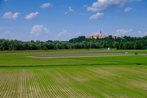 Attel Abbey, across the fields east of the Inn, Upper Bavaria, Bavaria, Germany