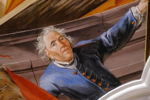 Johann Georg Dieffenbrunner, Fresskomaler, self-portrait, 1756, frescoes in the monastery church of