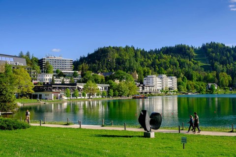 Waterfront hotels, spa town, Bled, Lake Bled, Slovenia