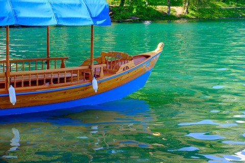 Tourist boats, rowing boats, Bled, Lake Bled, Slovenia