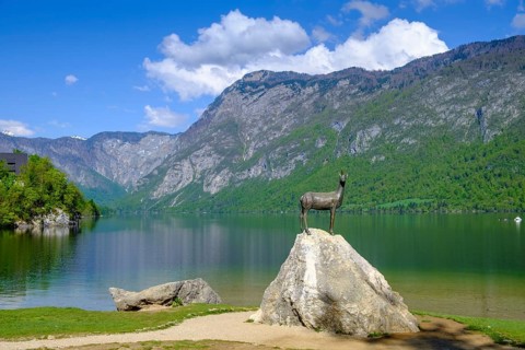 Chamois, Zlatorog, sculpture, Bohinjsko jezero, Lake Wochein, Bohinj, Upper Carniola, Slovenia