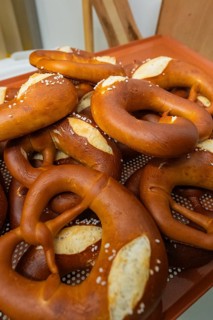 Fresh pretzels with salt on them, the surface is golden brown, bake rolls, Haselstaller Hof,