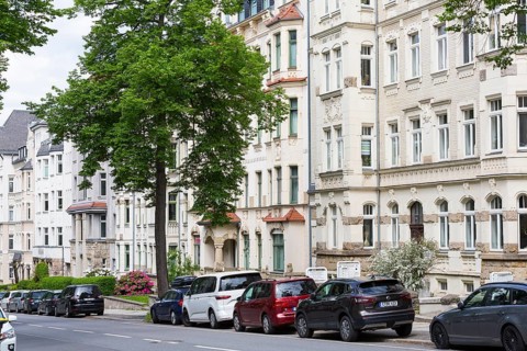 Barbarossastraße with Art Nouveau villas and Wilhelminian era buildings on Kassberg, Chemnitz,