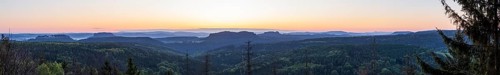 Panorama from Bernhardstein viewpoint in the morning with a view of Königstein Fortress,