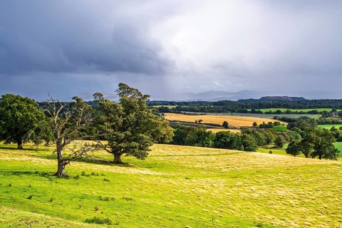 Farms over House of the Binns, Linlithgow, Scotland, UK