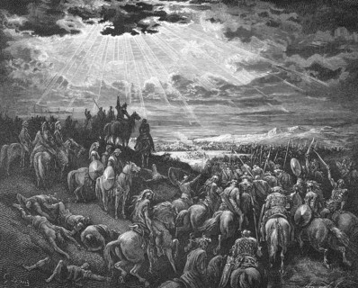 Joshua commands the sun to stand still, book of Joshua, Joshua prays, sun stand still over Gibeon,