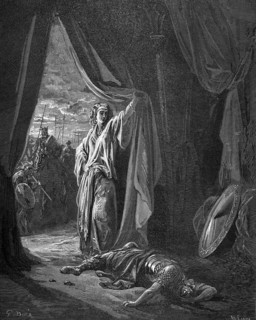 Jael or Jahel and Sissera, Sisera lies dead on the ground, book of judges, chapter 4, verse 22,
