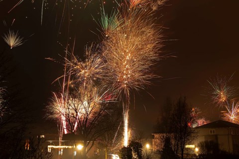 New Year's Eve fireworks, Lüneburg, Lower Saxony, Germany